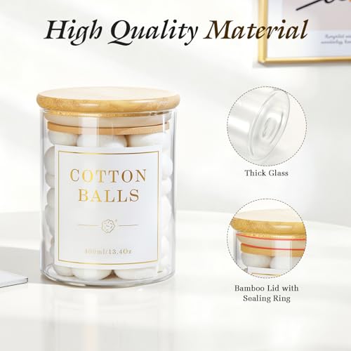 Luxspire Glass Qtip Holder Dispenser with Bamboo Lid - 2 Pack