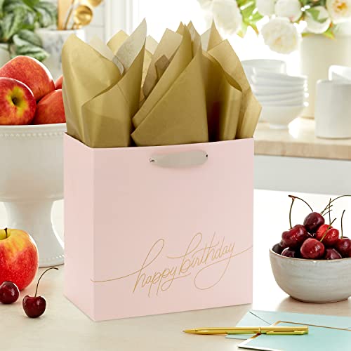 Hallmark Signature Studio 7.7-Inch Square Birthday Gift Bag with Tissue Paper - Blush Pink & Gold Foil, Pack of 1