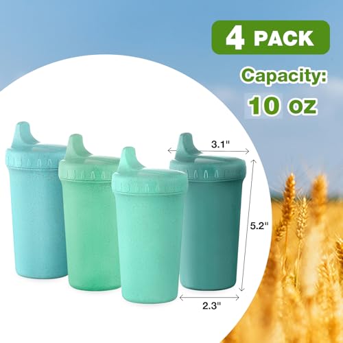 Meolibour Blue Wheat Straw Sippy Cups - 4 Pack Spill-Proof Toddler Cups