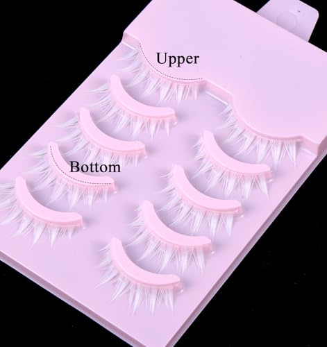 Thrymme White False Eyelashes 5 Pairs Natural Manga Style Cosplay Lashes
