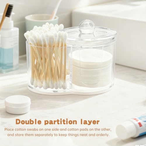 Acrylic Q Tip Holder with Dustproof Lid - Dual-Compartment Organizer