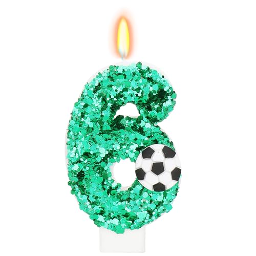Number 6 Birthday Candle - Soccer Party Cake Topper Decoration