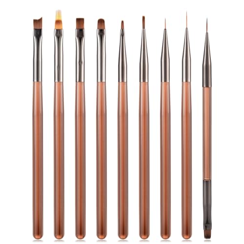 KAZIPOP 9Pcs Nail Art Brushes Set Professional Gel Painting Design Tools