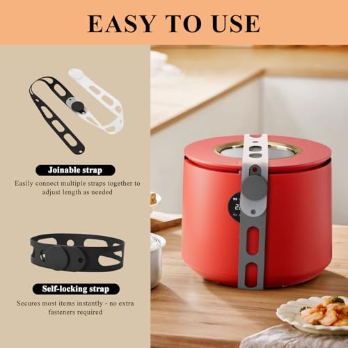 Lantellex 3-Pack Silicone Latch Straps for Slow Cooker Lids - Black/White/Gray