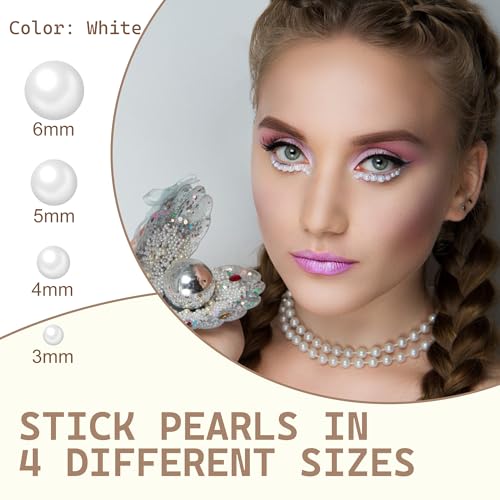 Quacc 660 PCS Self Adhesive Pearl Stickers Flat Back Pearls for Hair, Face, Makeup, Nails and Crafts