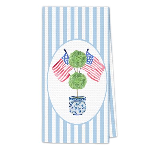 Patriotic Chinoiserie Kitchen Towels - 4th of July Hand Towels 16x24in