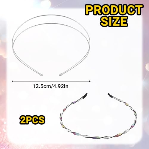 LUSTRIB 2 Pcs Thin Metal Headbands for Women Adjustable Hair Accessories