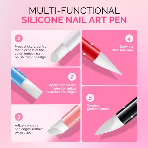 MelodySusie 5-Piece Silicone Nail Art Sculpture Pen and Brush Set