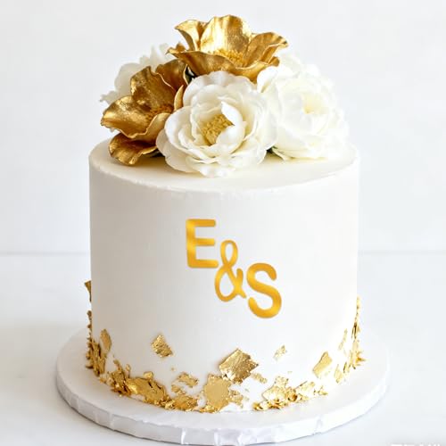 Gold Wedding Cake Topper Set with Acrylic Letters & Diamond Ring
