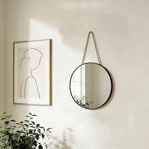 8.66-Inch Round Wall Mirror with Black PVC Frame - Decorative Wall Art