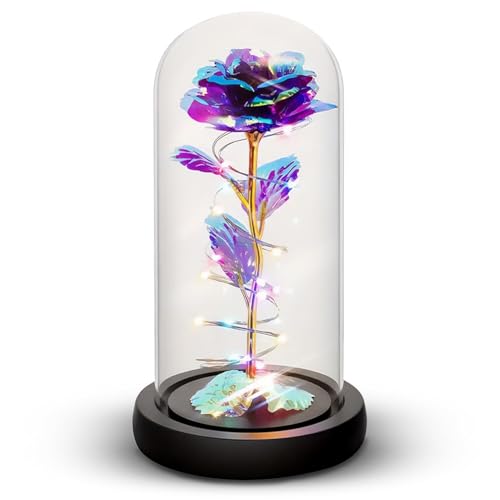 Purple Galaxy Rose with LED Lights & Timer - Glass Eternal Rose Gift for Women