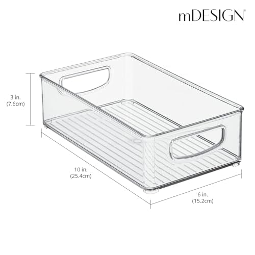 mDesign Small Plastic Storage Organizer Container Bin, Closet Organization for Hallway, Bedroom, Linen, Coat, Entryway - Holds Clothing, Blankets, Accessories, Toys - Ligne Collection, 4 Pack, Clear