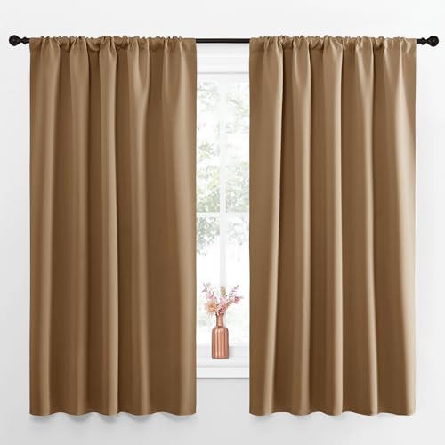 NICETOWN Blackout Curtains - 52" x 63" Thermal Insulated Drapes, Gold Brown