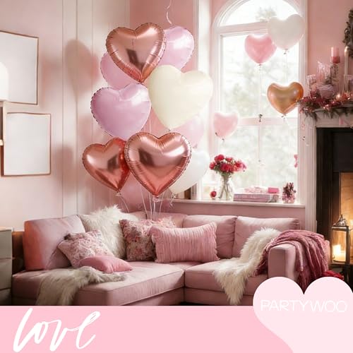 PartyWoo Pink and White Heart Foil Balloons - 15pcs 18 Inch