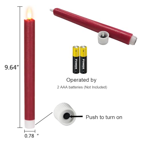 Lasumora Christmas Red Flameless Taper Candles Flickering with 6H Timer - K-Christmas Red-6