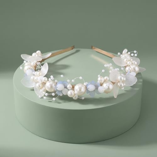 White Pearl Flower Headband for Women Wedding Bridal Hair Accessories