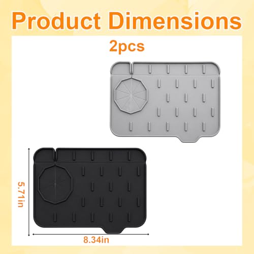 Silicone Kitchen Sink Faucet Mat - 2 Pack Splash Guard & Drain Tray