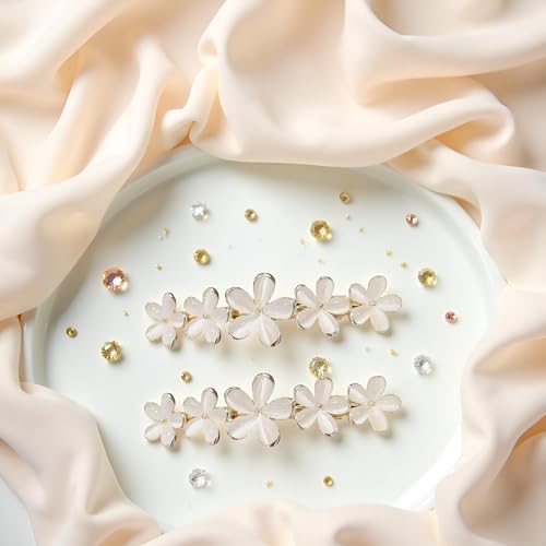 Sluswallow Golden Flower Opal Hair Clips Set - Sparkly Wedding Barrettes