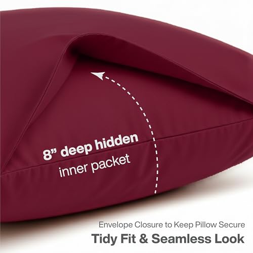 QUEENSBAY Queen Pillowcases, Set of 2 Soft Microfiber Covers, Burgundy