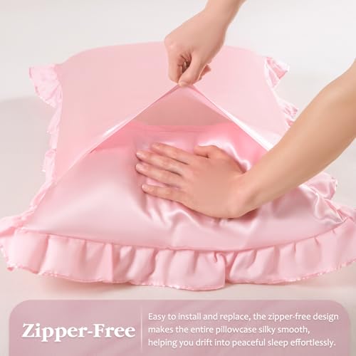 Pink Ruffle Satin Pillowcase Set of 2 | 20x26 inches