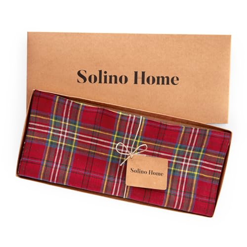 Pure Linen Red Tartan Plaid Table Runner 14x108 Inches - Handmade