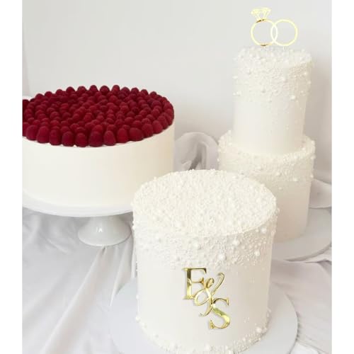 Personalized Acrylic Diamond Ring Wedding Cake Topper with Initial