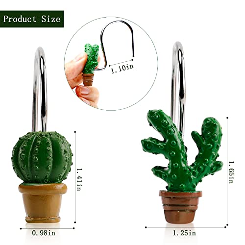 Cactus Shower Curtain Hooks - 12 Resin Bathroom Rings