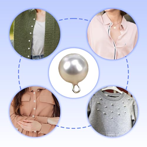 50 Pcs 10mm Pearl Buttons with Shank Round Resin for Sewing Crafts