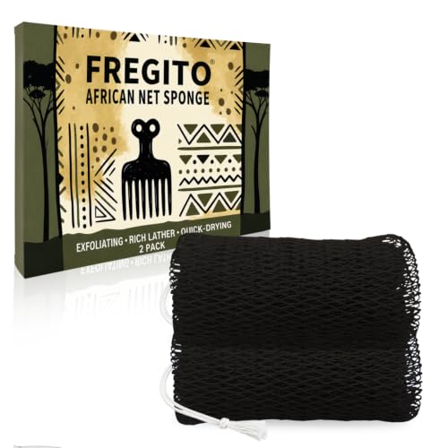 FREGITO African Net Sponge 2-Pack Exfoliating Body Scrubber for Shower