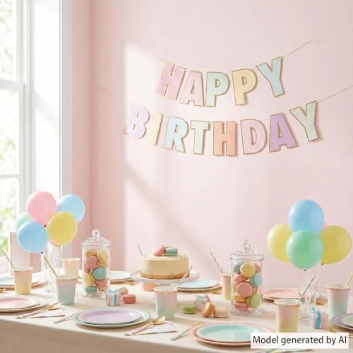 Macaron Happy Birthday Banner - Pastel Rainbow Party Decor