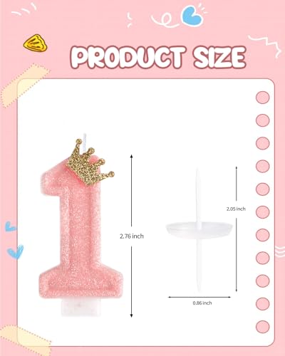 Pink Crown Number Birthday Candle with Greeting Card for Cake