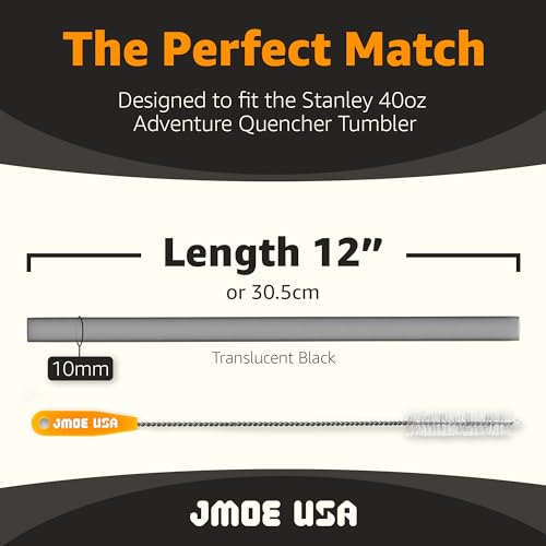 Jmoe USA 12" Reusable Plastic Straws for Stanley & Reduce Tumblers - Black, 6-Pack