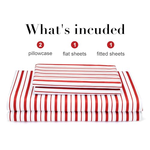 Full Size Burgundy Red Striped Bed Sheets Set - Super Soft & Breathable, Deep Pockets, Vertical Red Design