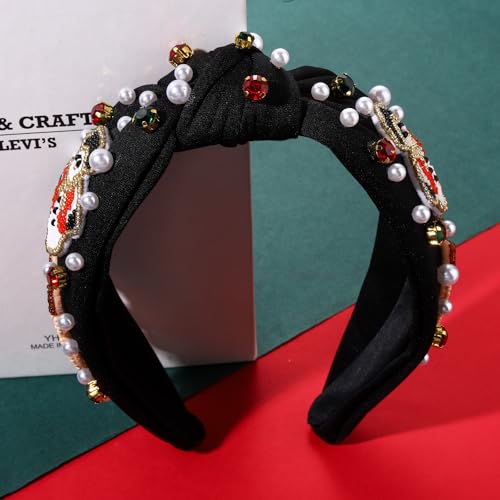Christmas Beaded Headband Snowman Reindeer Crystal Knotted Hair Band
