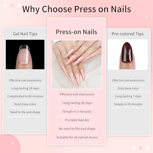 Pink Cat Eye Press On Nails Long Coffin Soft Gel False Nails Kit