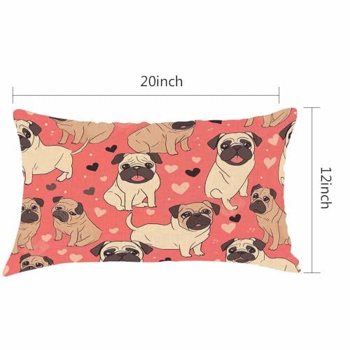 Funny Cartoon Pug Throw Pillow Cover - 12x20 Inches Cotton Linen