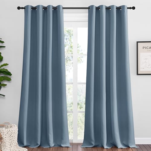 NICETOWN Smoky Blue Blackout Curtains 55"W x 96"L - 2 Panels, Thermal Insulated