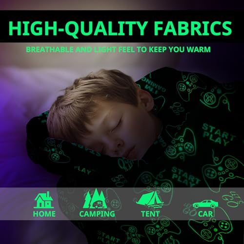 Glow in the Dark Gamer Blanket for Kids - 50"x60" Soft Throw