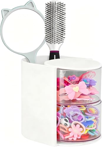 Luscinia 2-Layer Hair Accessories Organizer with Brush Holder - White