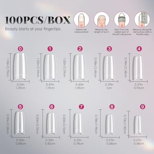Krofaue Clear French Half Cover Nail Tips & Glue Kit