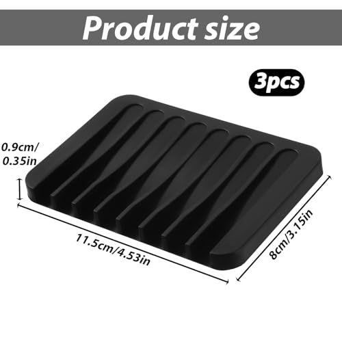 Silicone Self-Draining Soap Dish Holder for Shower and Kitchen (3 Pack)