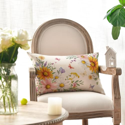 Spring Daisy Throw Pillow Cover - 12x20 Inch Butterfly Floral