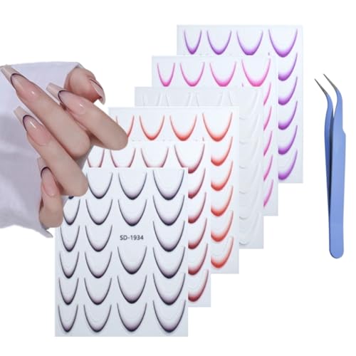 French Nail Art Stickers Self-Adhesive Decals with Tweezer 6 Sheets