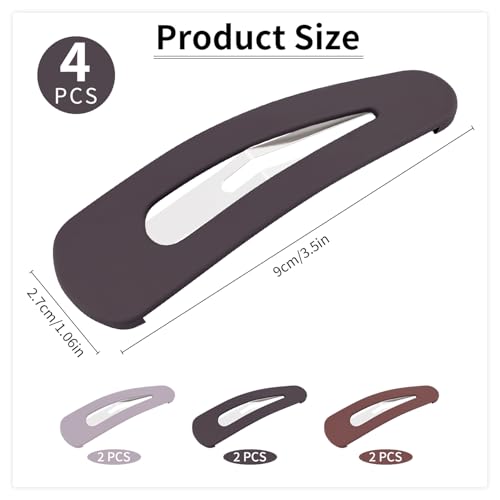 Motroce 6PCS Large Matte Red Snap Hair Clips, 3.5 Inch Acrylic Barrettes