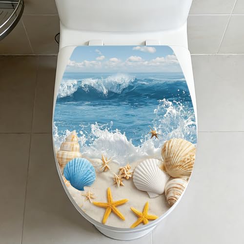 Beach Shells Toilet Cover Decal - Waterproof Self-Adhesive Vinyl Decoration
