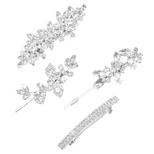 YBEATY 4 Pcs Rhinestone Leaf Hair Pins Silver Crystal Bridal Barrettes