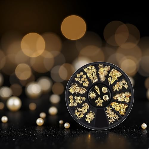 Gold Ocean Nail Art Metal Studs 12-Style Summer Beach Charms