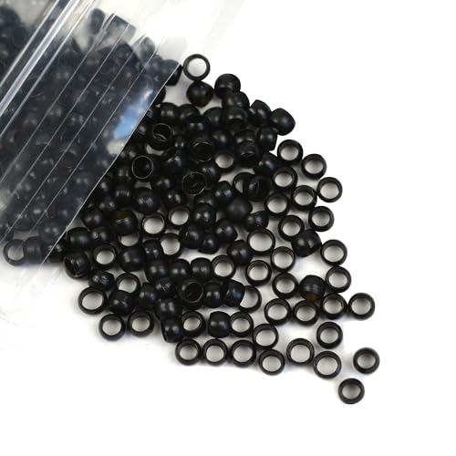 Black Micro Link Beads for Hair Extensions 3.0mm Copper Rings 200 Pcs