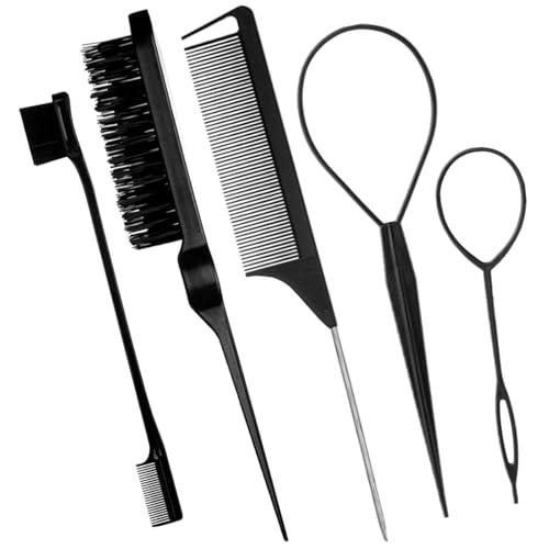 Chayumda 5-Piece Hair Styling Brush Set with Rat Tail Comb and Topsy Tail
