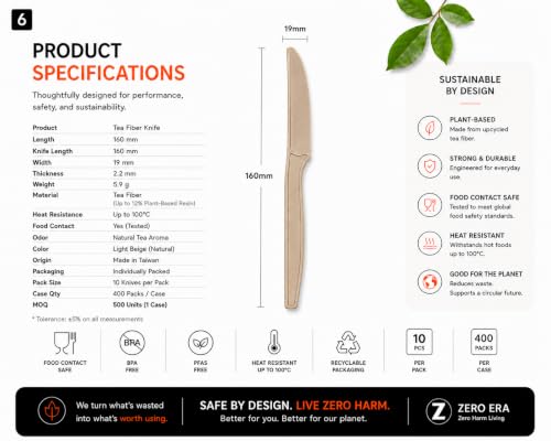 Zero Era Compostable Disposable Knife - 10 Count Eco-Friendly Cutlery